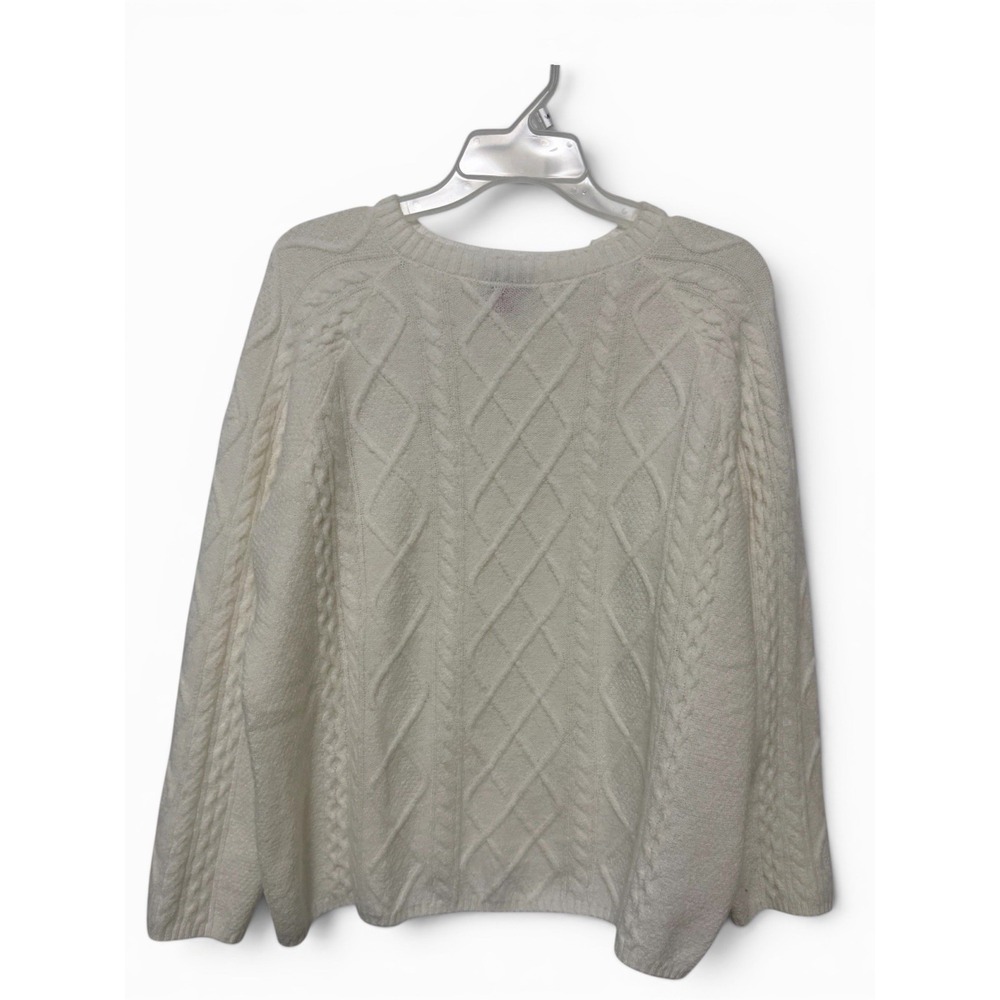 Vince Camuto Cable Knit Sweater Womens Large Cream Soft Cozy Fisherman Crewneck